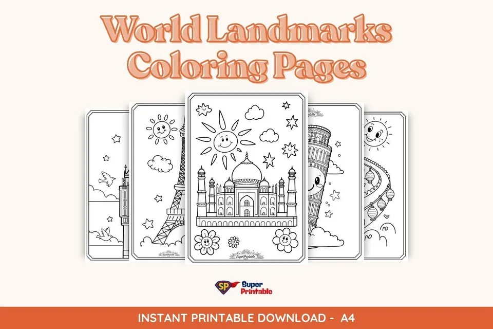 22 World Landmarks Coloring Pages for Kids