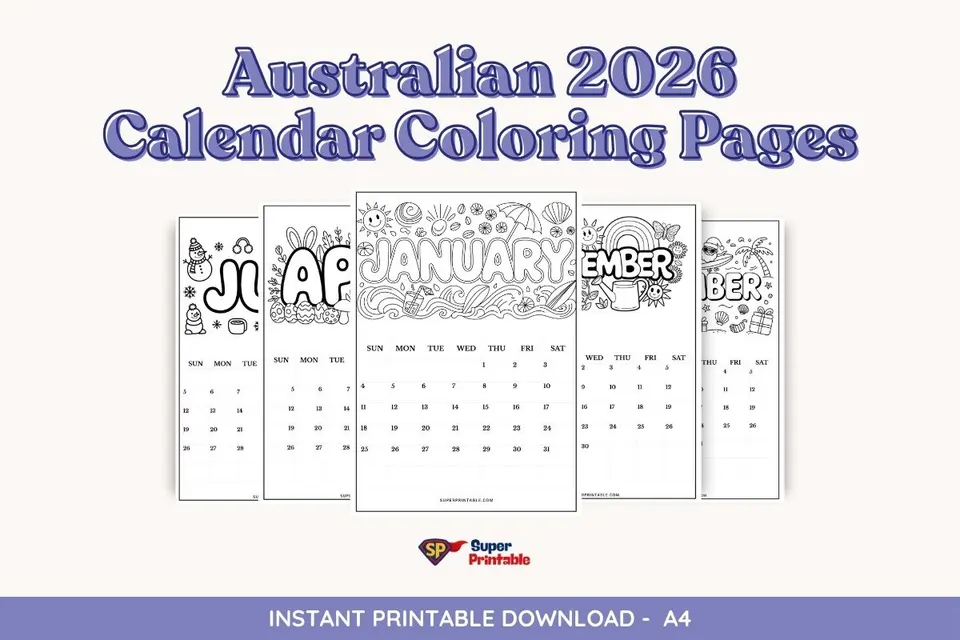 Australian 2026 Calendar Coloring Pages