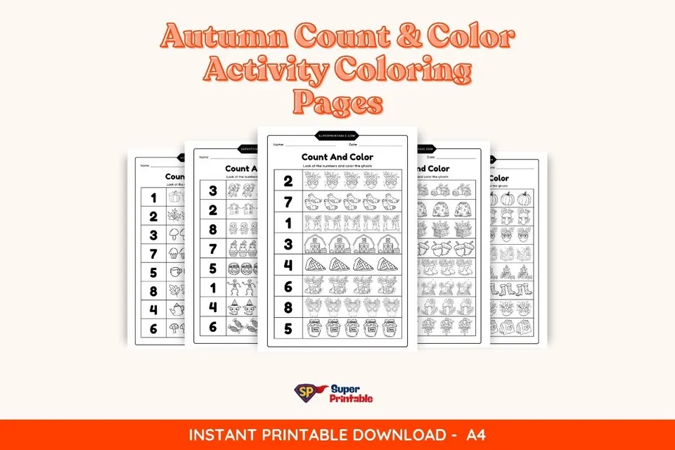Autumn Count & Color Activity Coloring Pages
