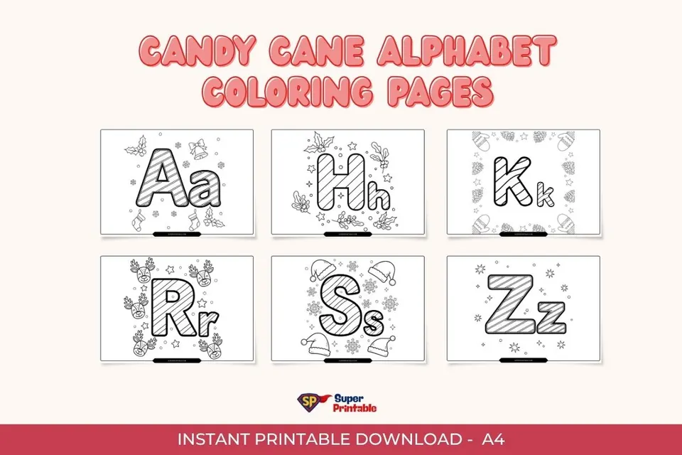 Candy Cane Alphabet Coloring Pages