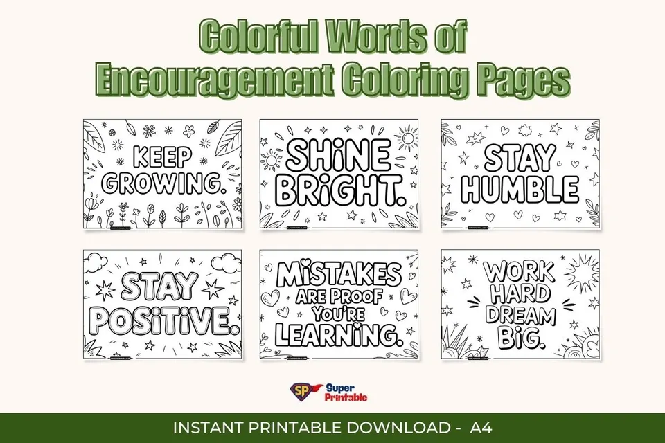 Colorful Words of Encouragement Coloring Pages