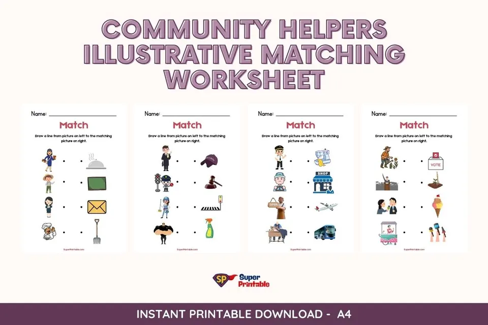 Community Helpers Illustrative Matching Worksheet