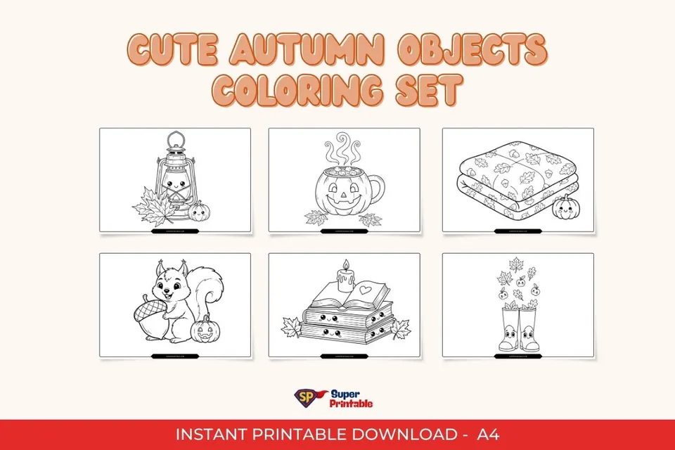Cute Autumn Objects Coloring Set