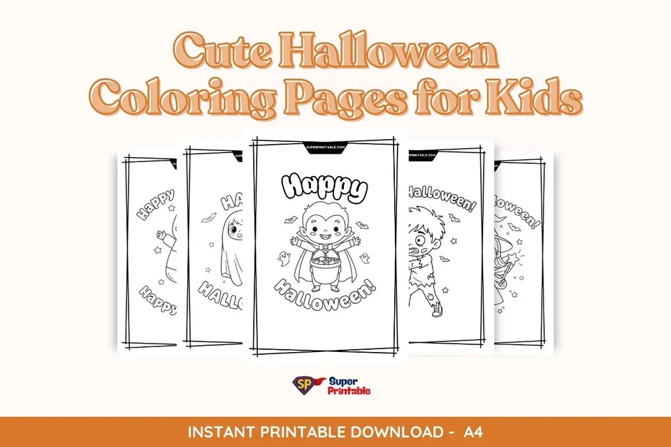8 Cute Halloween Coloring Pages for Kids