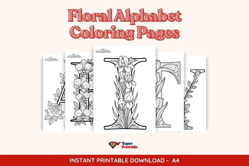 Floral Alphabet Coloring Pages Feature Image