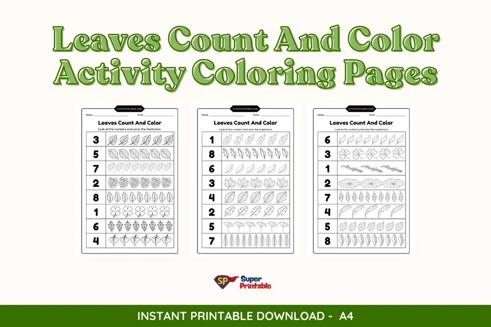 Leaves Count And Color Activity Coloring Pages