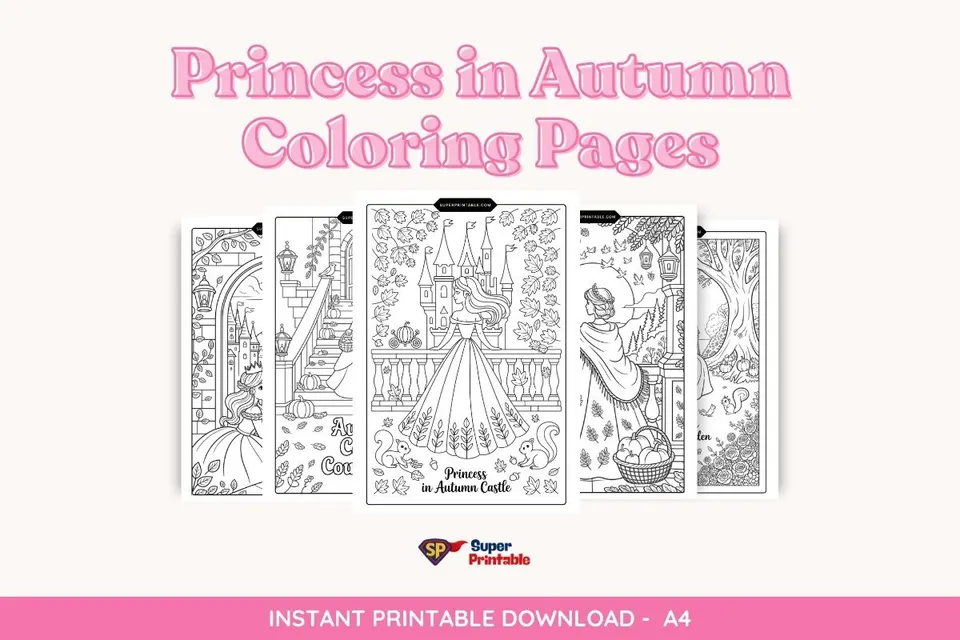 10 Princess in Autumn Coloring Pages