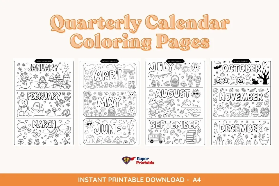 Quarterly Calendar Coloring Pages For A4