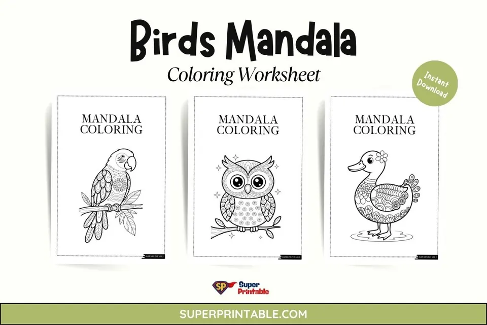 10+ Birds Mandala Coloring Worksheet Feature Image