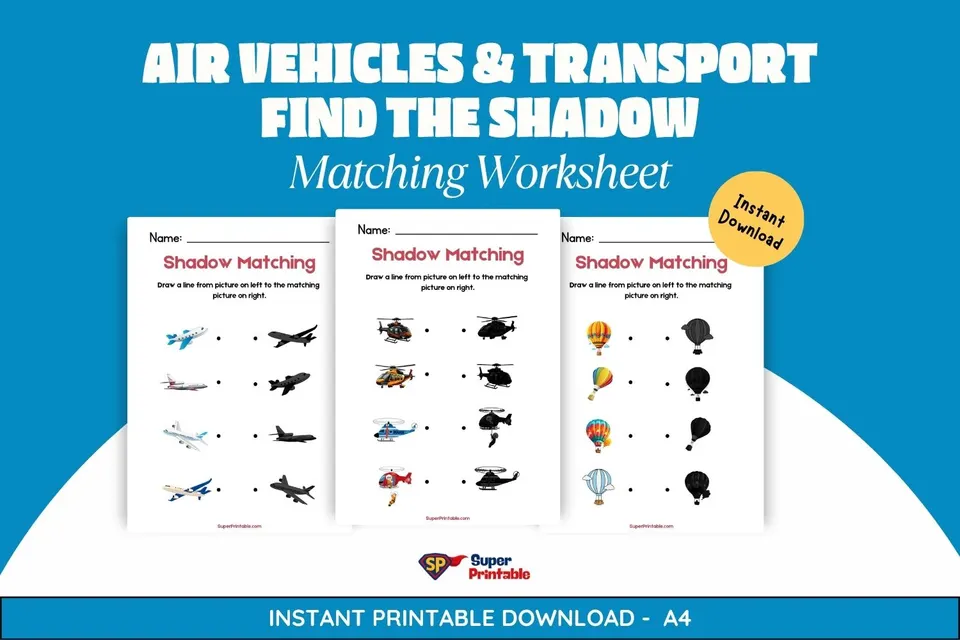 Air Vehicles & Transport Find The Shadow Matching Worksheet