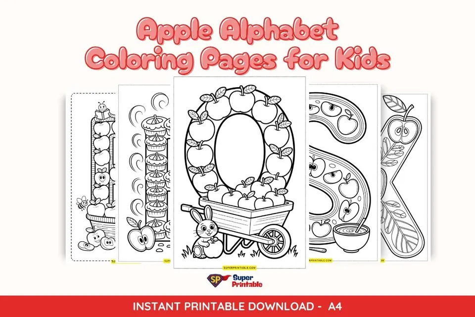 Apple Alphabet Coloring Pages for Kids
