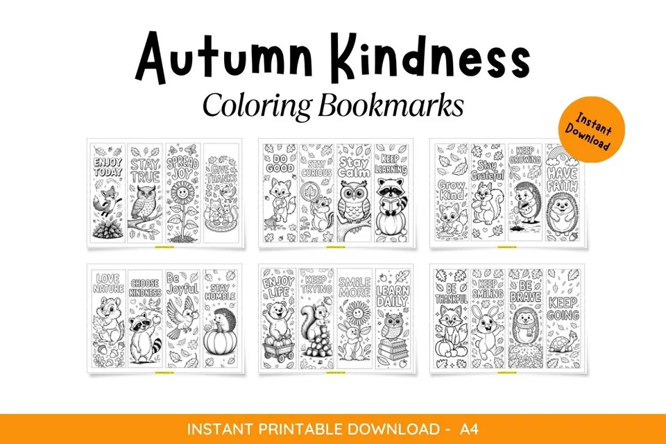Autumn Kindness Coloring Bookmarks Feature Image
