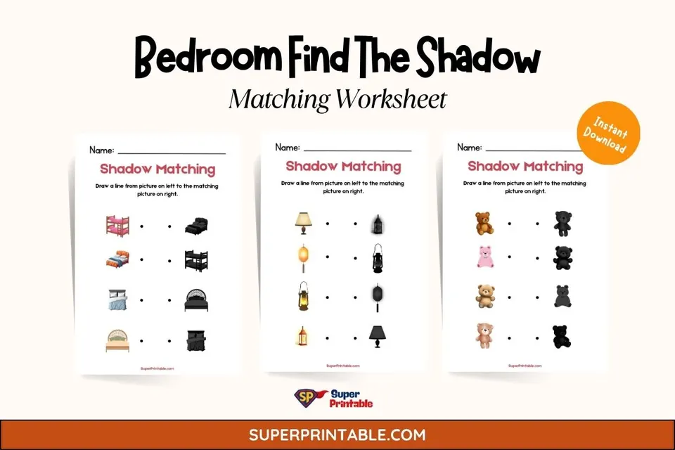 Bedroom Find The Shadow Matching Worksheet