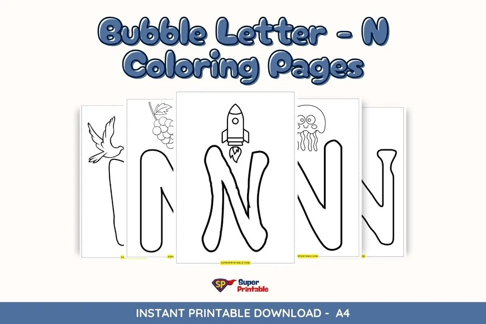 Bubble Letter - N Coloring Pages Feature Image