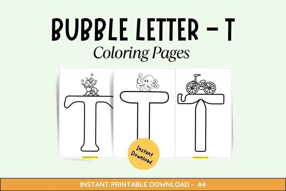Bubble Letter - T Coloring Pages Feature Image