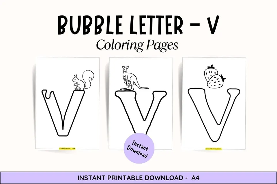 Bubble Letter - V Coloring Pages Feature Image