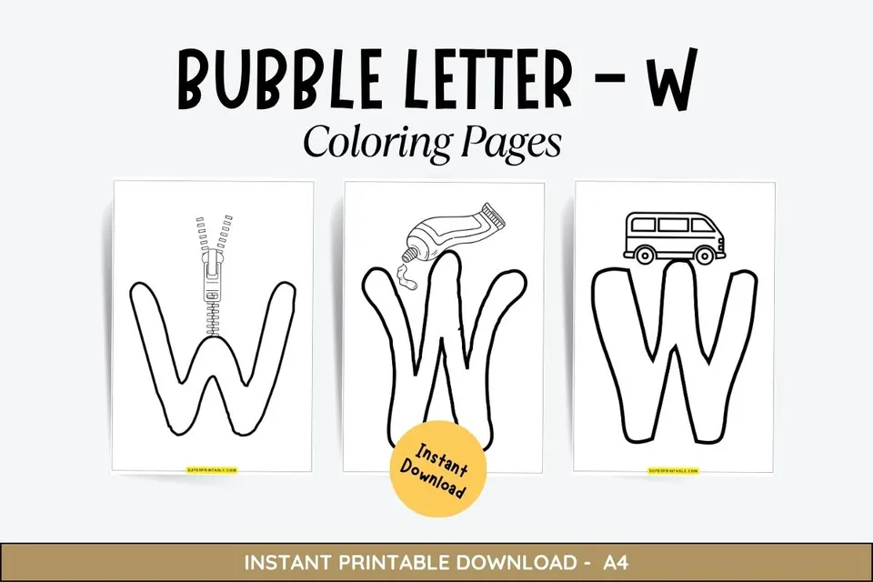 8 Bubble Letter - W Coloring Pages