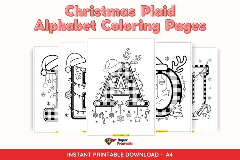 Christmas Plaid Alphabet Coloring Pages for Kids