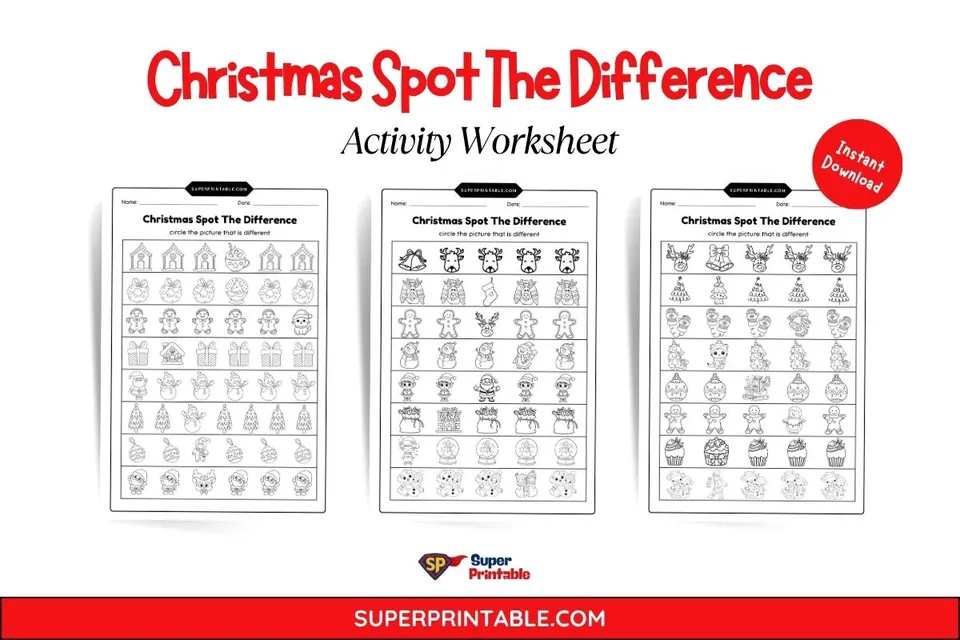 Christmas Spot The Difference Activity Worksheet