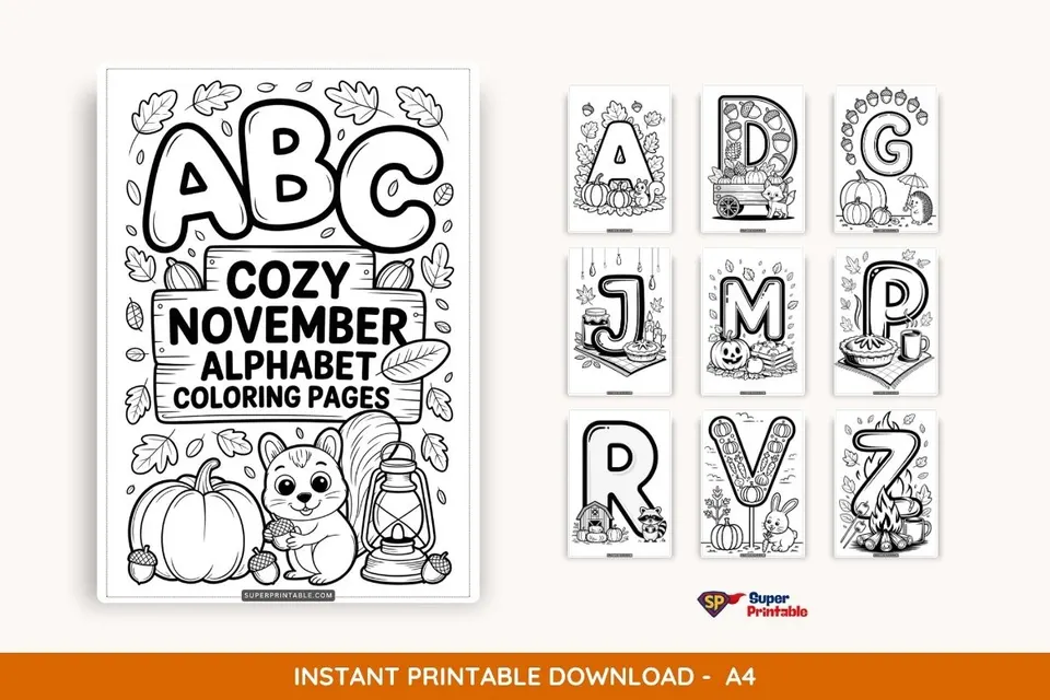Cozy November Alphabet Coloring Pages