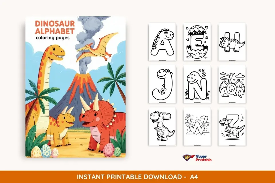 Fancy Dinosaur Alphabet Coloring Pages