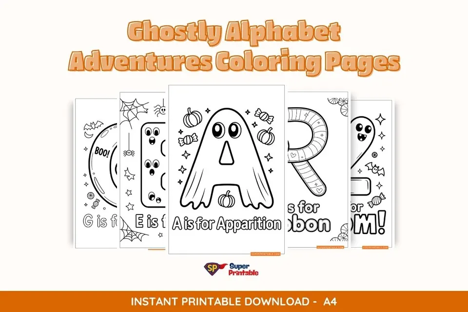 Ghostly Alphabet Adventures Coloring Pages