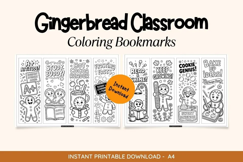 Gingerbread Classroom Coloring Bookmarks Feature Image