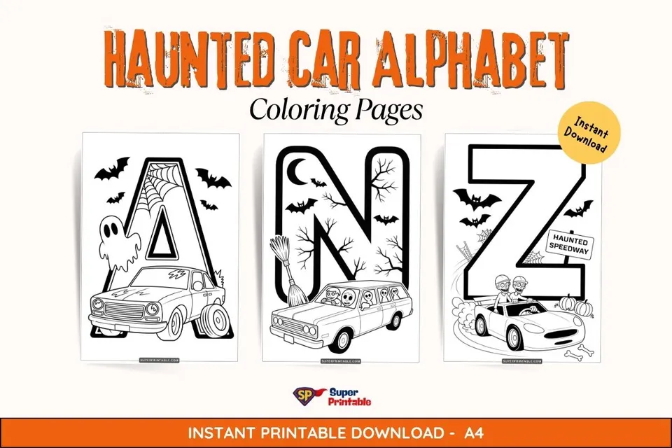 Haunted Car Alphabet Coloring Pages Feature Image