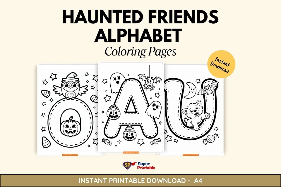 Haunted Friends Alphabet Coloring Pages Feature Image