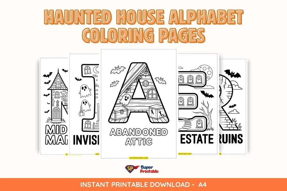 Haunted House Alphabet Coloring Pages Feature Image