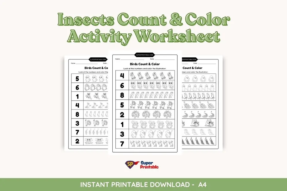 Insects Count & Color Activity Worksheet