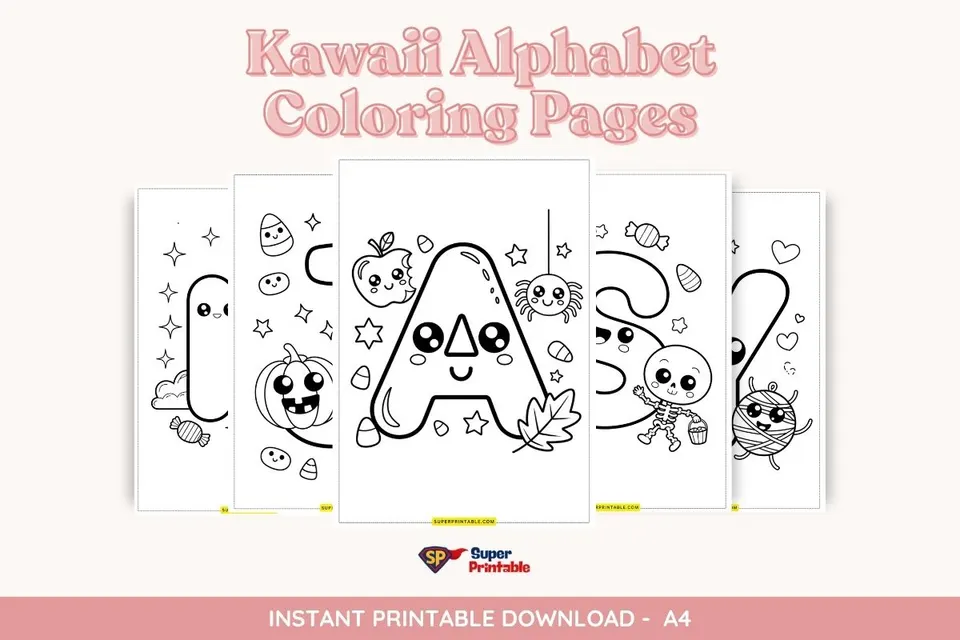 Kawaii Alphabet Coloring Pages