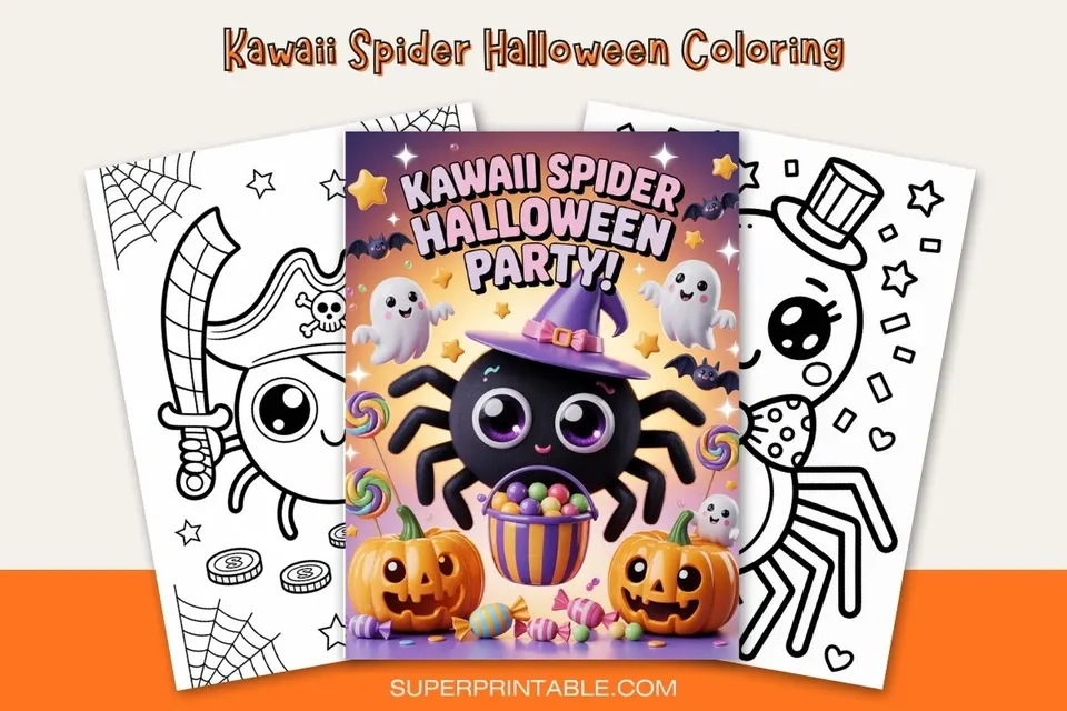 Kawaii Spider Halloween Coloring