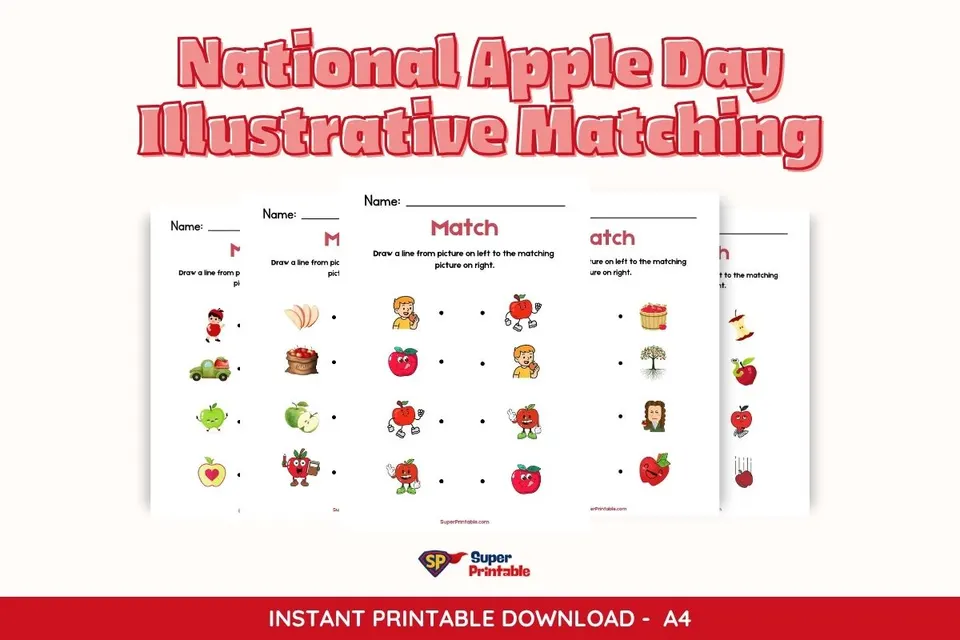 National Apple Day Illustrative Matching Worksheet