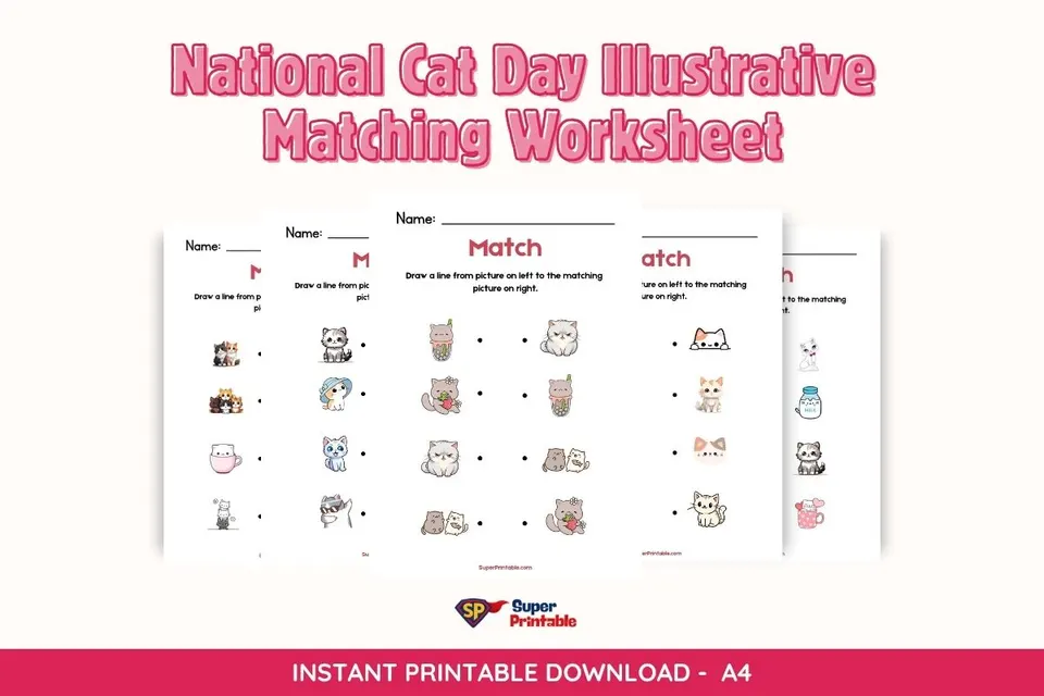 National Cat Day Illustrative Matching Worksheet
