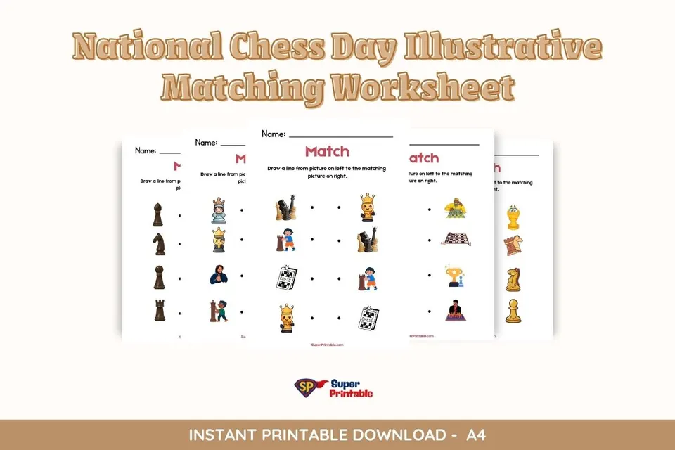 National Chess Day Illustrative Matching Worksheet
