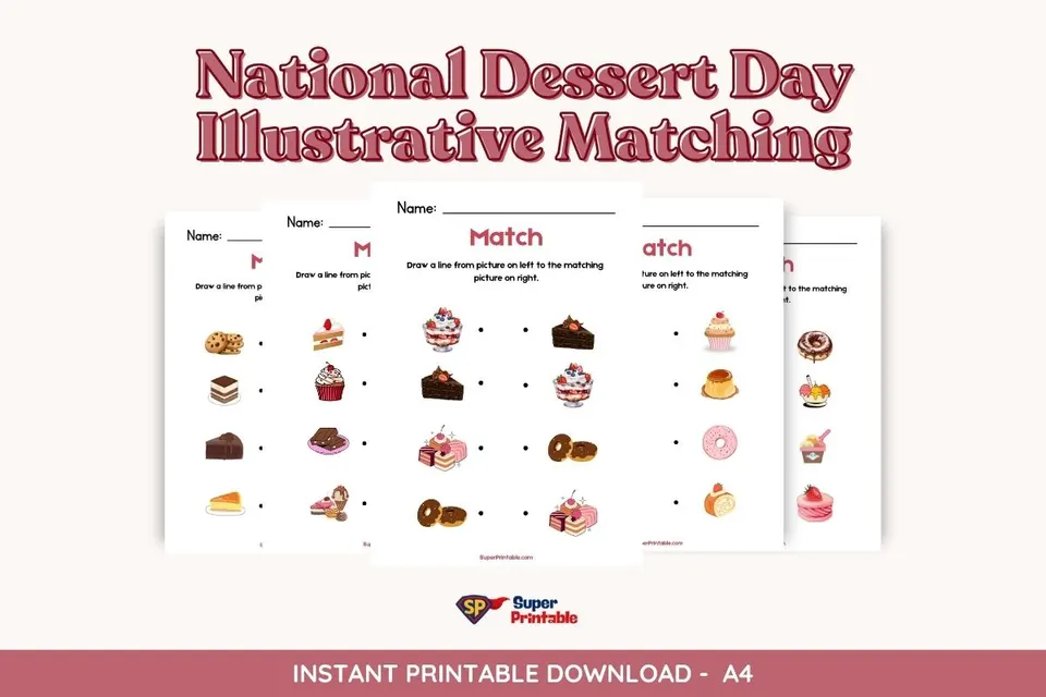 National Dessert Day Illustrative Matching Worksheet