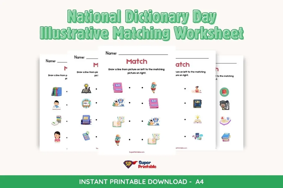 National Dictionary Day Illustrative Matching Worksheet