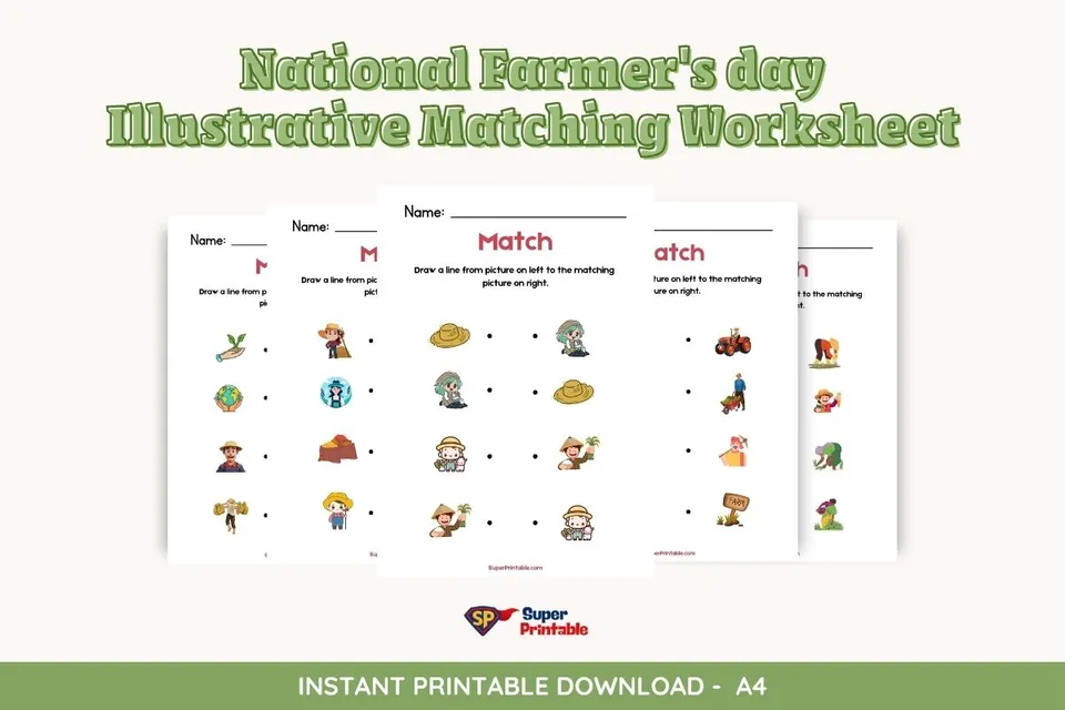 National Farmer's day Illustrative Matching Worksheet