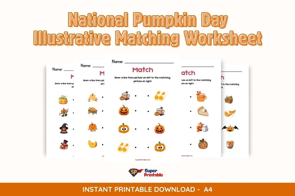National Pumpkin Day Illustrative Matching Worksheet