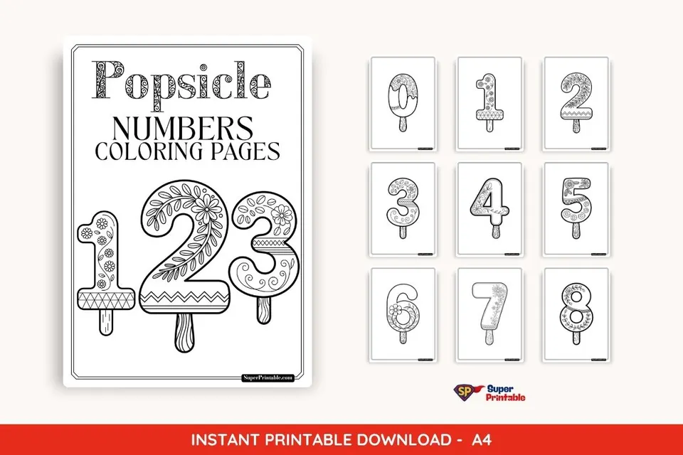 10 Popsicle Numbers Coloring Pages