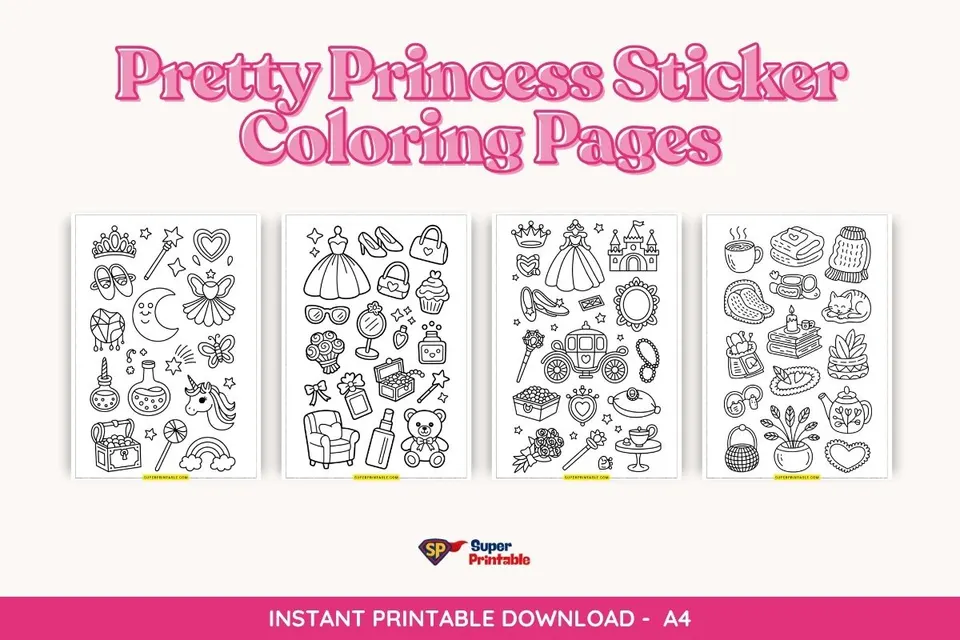 Pretty Princess Sticker Coloring Pages