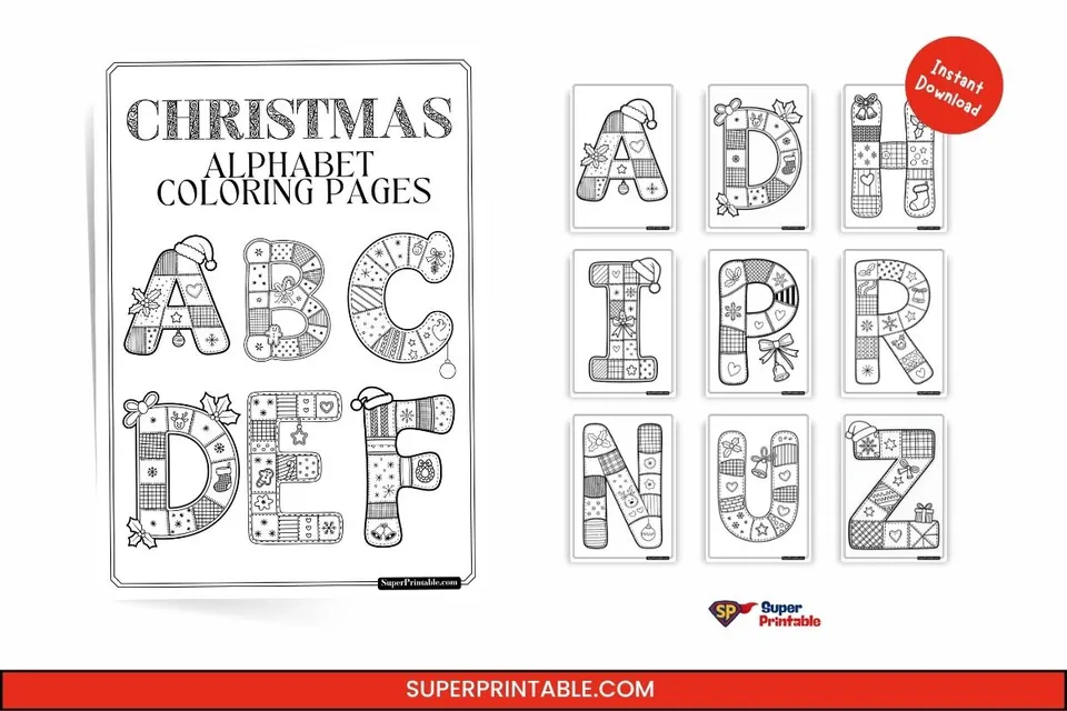 Quilted Christmas Alphabet Coloring Pages Feature Image