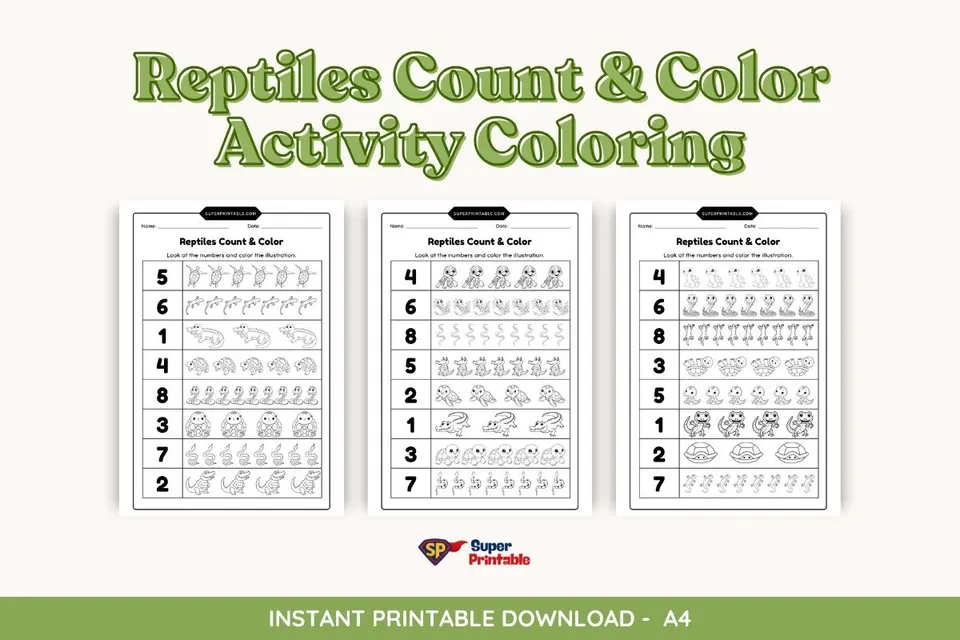 Reptiles Count & Color Activity Coloring