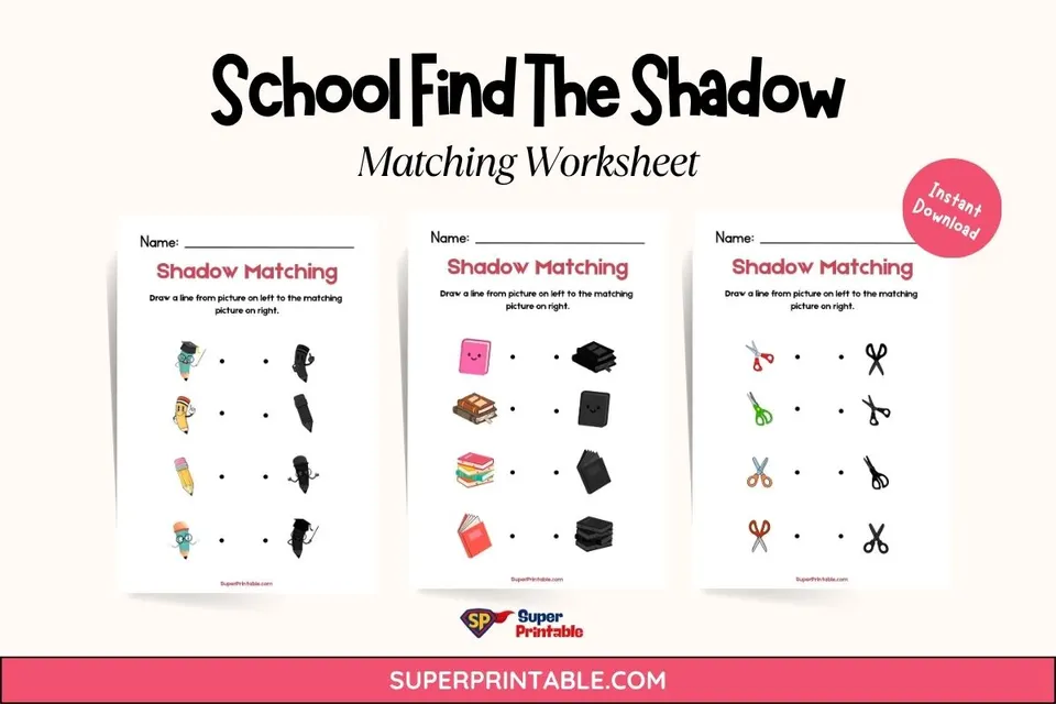 School Find The Shadow Matching Worksheet