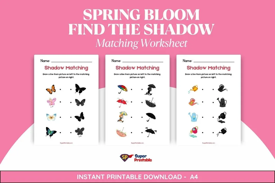 4 Spring Bloom Find The Shadow Matching Worksheet