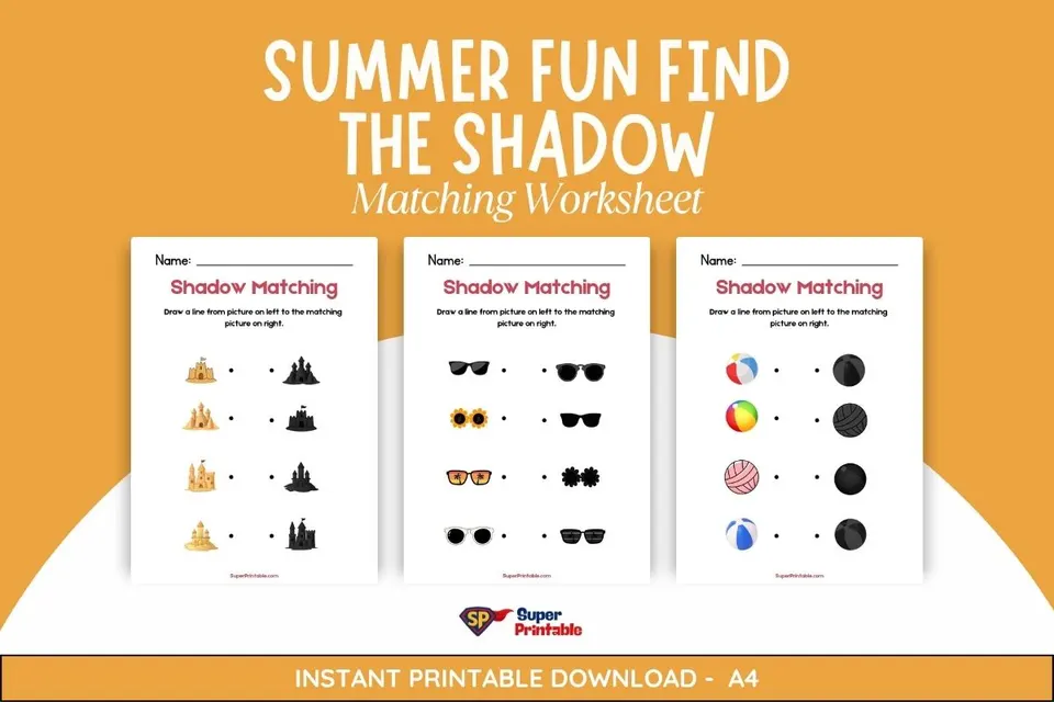 Summer Fun Find The Shadow Matching Worksheet Feature Image