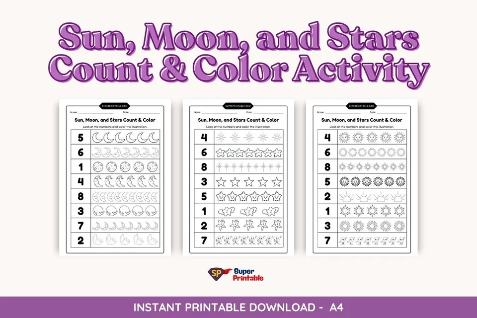 Sun, Moon, and Stars Count & Color Activity
