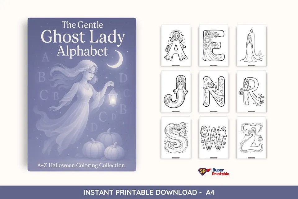 The Gentle Ghost Lady Alphabet Coloring Pages