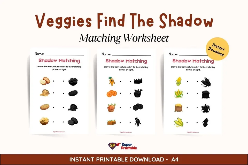 Veggies Find The Shadow Matching Worksheet